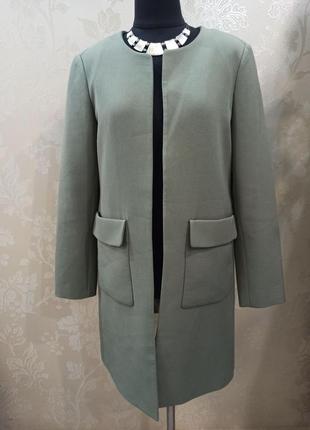 Пальто піджак на підкладі колір зелений хакі, без застібки, h&m