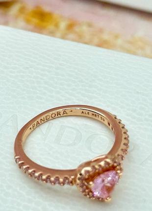 Каблучка перстень кільце колечко кольцо срібло пандора pandora silver s925 ale з біркоюі пломбою логотипом  рожеве серце серцем оригінал5 фото
