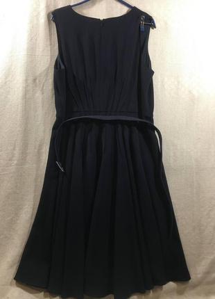 Изысканное темно-синее миди платье с защипами5 фото