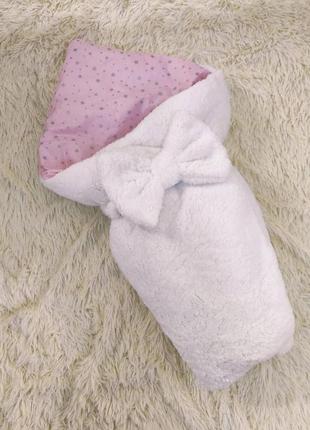 Демисезонный конверт teddy для новорожденных, белый с розовым