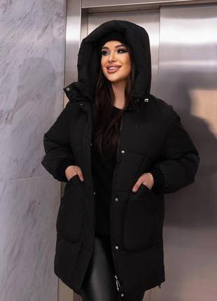 Жіноча зимова куртка довга великого розміру біопух3 фото