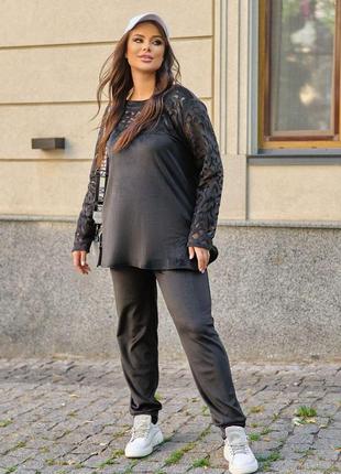 Велюровый женский костюм кофта штаны большого размера2 фото