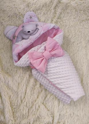 Демисезонный плюшевый комплект для новорожденных девочек, принт сонный медвежонок2 фото