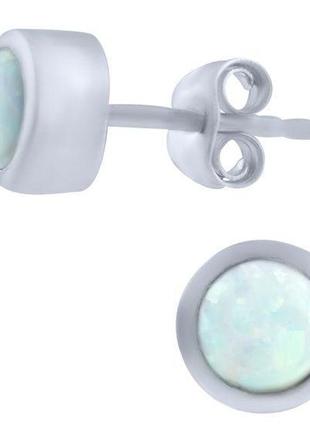 Современные серебряные сережки с опалом женские серьги гвоздики пусеты из серебра со светлым камнем1 фото