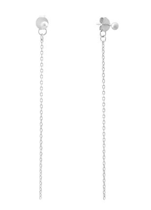 Стильні срібні сережки підвіски без каміння з ланцюжком жіночі сережки гвоздики зі срібла висячі кульчики