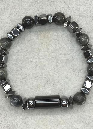Чоловічий браслет агат гематит яструбиний око натуральний камінь l-20 см