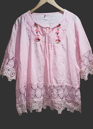 Нарядная легкая коттоновая блуза-вышиванка,48-52разм.