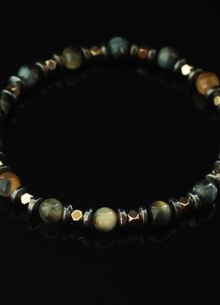 Сокольный глаз и гематит браслет мужской из натурального камня yves иф