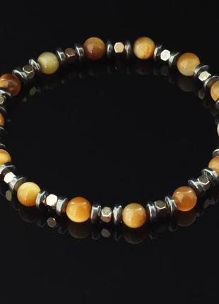 Тигровый глаз и гематит браслет мужской из натурального камня yves иф