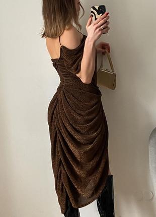 Вечернее платье асимметричного кроя с люрексом10 фото