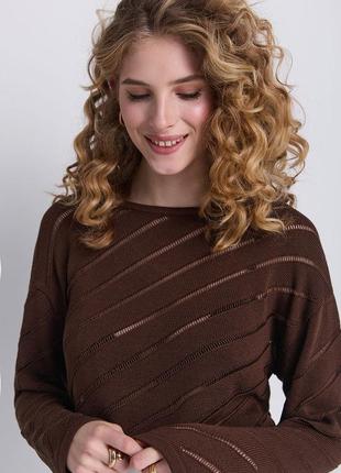 Женский трикотажный ажурный свитер, повседневный полупрозрачный хлопковый джемпер с диагональным рисунком10 фото