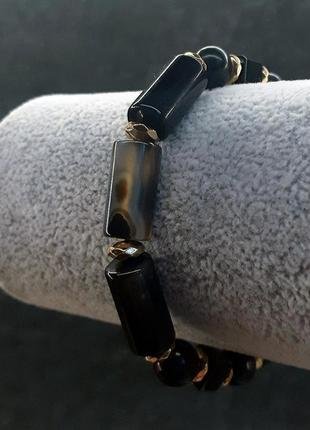 Браслет натуральный природный камень шунгит черный агат