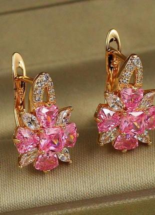 Серьги xuping jewelry азалия с розовым камнем 1.6 см золотистые
