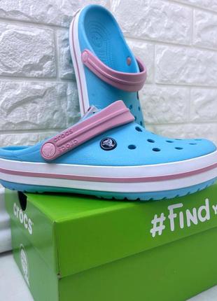 Жіночі крокси сабо crocs crocband crocs crocband clog ice blue/white блакитні