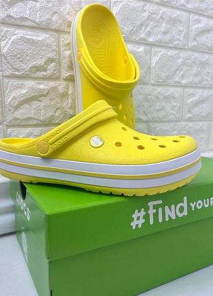 Кроксы сабо Flat crocs™ Baya Lined Printed Clog Kids 207653 lemon/white желтые