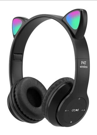 Беспроводные наушники p47 bluetooth 5.0, светодиодная подсветка, наушники с ушками cat gamer с шумоподавлением