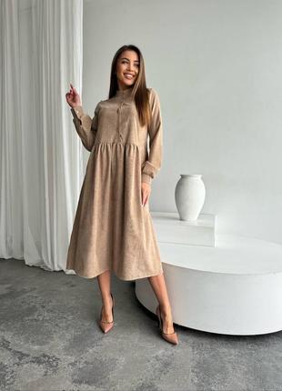 Платье женское миди длинное из вельвета xs/s/m/l/xl/xxl бежевое, черное, хаки8 фото