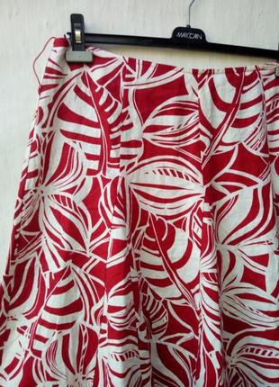 Летняя льняная красная 🍓 юбка в тропический принт полу сонцеклеш marks & spenser ♥️2 фото