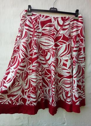 Летняя льняная красная 🍓 юбка в тропический принт полу сонцеклеш marks & spenser ♥️4 фото
