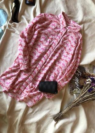 Блузка , блуза с розовыми фламинго , розовая блузка от stradivarius1 фото