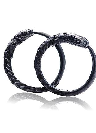 Серьги уроборос black серебро ручная работа унисекс
