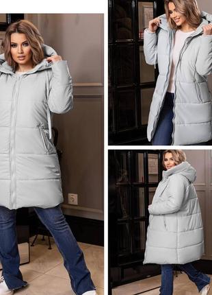 Куртка стеганая с капюшоном и карманами. пальто зима женский удобный теплый длинный пуховик2 фото
