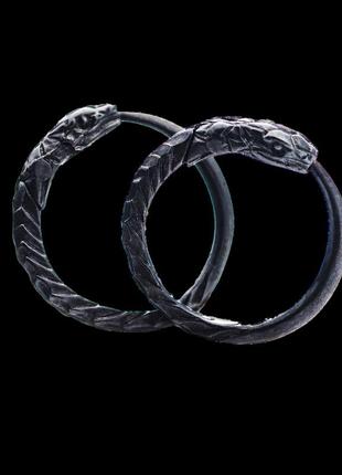 Серьга уроборос змей черное серебро ручная работа унисекс3 фото
