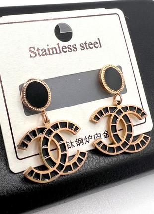 Сережки шанель з медичного золота stainless steel, xuping позолочені