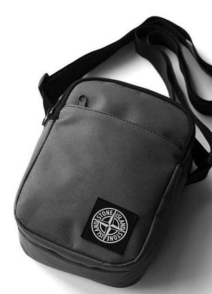 Чоловіча сумка месенджер stone island grey сіра спортивна барсетка тканинна сумка через плече