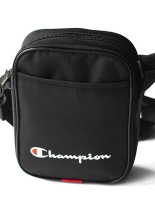 Чоловіча сумка месенджер champion casual чорна спортивна барсетка текстильна сумка через плече7 фото