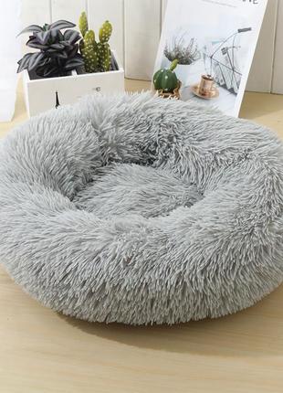 Круглая лежанка для собак pet style "травка" серый 40