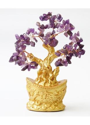 Дерево щастя з каменя аметист, декоративне дерево щастя, аметист