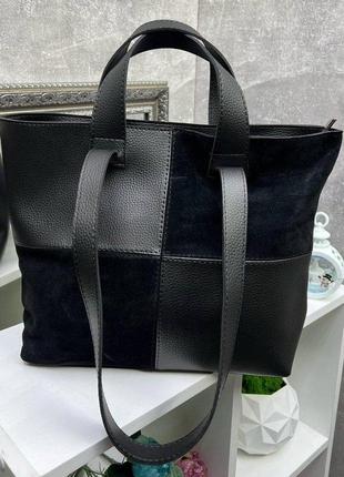 Женская сумка шопер черная замша