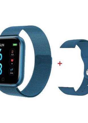 Smart watch t80s, два браслета, температура тела, давление, оксиметр. цвет: синий gw2 фото