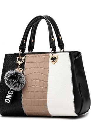 Женская модная сумочка с меховой подвеской, стильная сумка для девушки с меховым брелоком8 фото