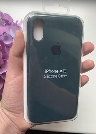 Чехол силиконовый для iphone x/xs silicone case темно зелёного цвета6 фото