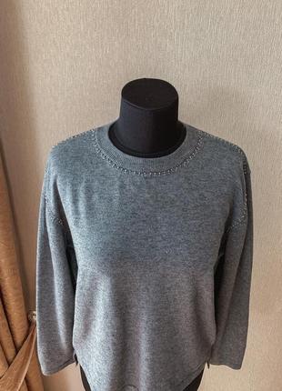 Сірий светр кофточка розшита бісером6 фото