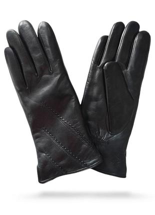 Чорні шкіряні рукавички з натуральним хутром (мутон)pitas ln0466j