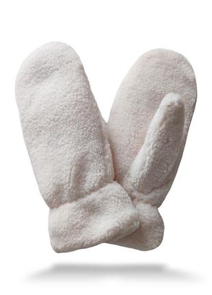 Жіночі кремові теплі рукавиці з хутра (тедді)