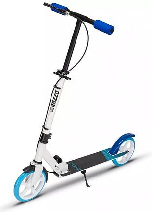 Самокат универсальный спортивный с дисковым тормозом razzo city 200 мм. алюминиевый hul1-200 white/blue dm-11
