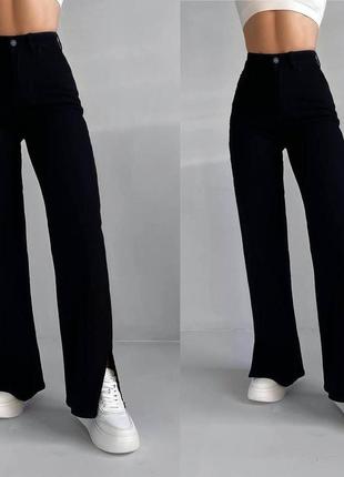 Женские щтаны с разрезом бенгалин женские джинсы с высокой посадкой стильные трендовые джинсы трубы с разрезам