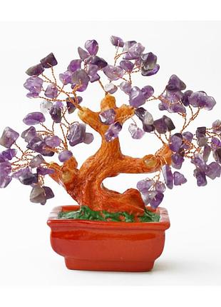 Дерево щастя з камню аметист, декоративне дерево щастя, натуральний камінь аметист