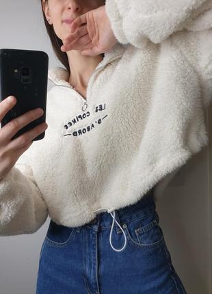 Очень мягкий теплый плюшевый свитер укороченный топ с надписью молнией воротником на затяжке shein5 фото