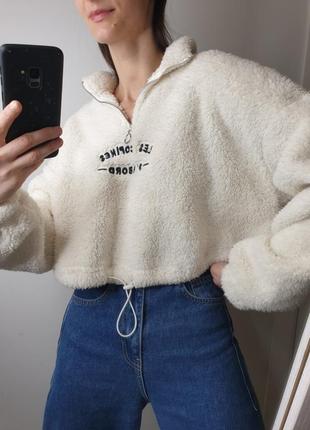Дуже м'який теплий плюшевий светр укорочений топ із написом блискавкою коміром на затяжці shein3 фото