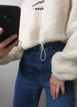 Очень мягкий теплый плюшевый свитер укороченный топ с надписью молнией воротником на затяжке shein6 фото