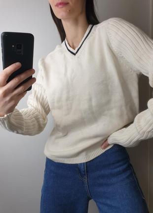 Стильный хлопковый свитер джемпер удлиненный вязаный с v-образным воротником под горло6 фото