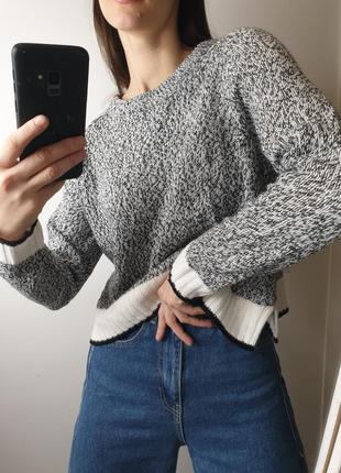 Базовый укороченный свитер меланж джемпер под горло с контрастной полоской9 фото