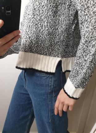 Базовый укороченный свитер меланж джемпер под горло с контрастной полоской7 фото