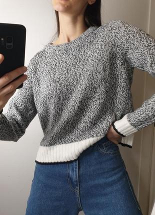Базовый укороченный свитер меланж джемпер под горло с контрастной полоской2 фото
