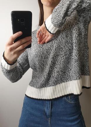 Базовый укороченный свитер меланж джемпер под горло с контрастной полоской1 фото